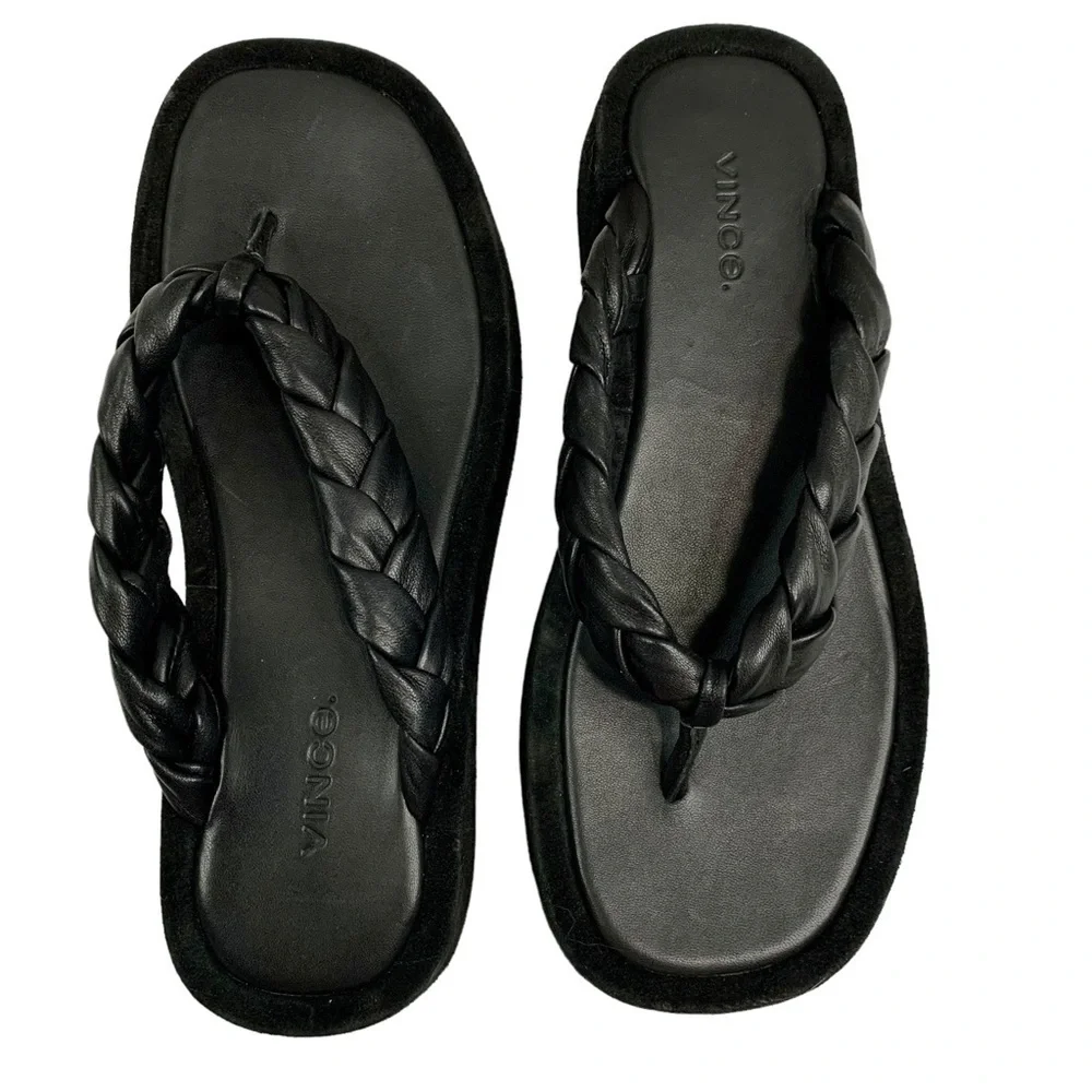 Vince Nita Braided Leather And Suede Platform Flip Flops